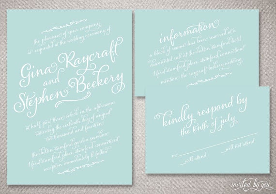 Calligraphy Script Gina Wedding Invitation Suite Etsy