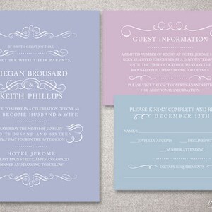 Classic Flourish Reigan Wedding Invitations Suite Typography Colorful Traditional Invitation DIY Digital Printable or Printed Invite image 1