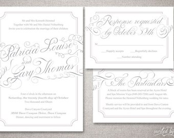 Whimsy Calligraphy "Patricia" Wedding Invitation Suite - Romantic Modern Classic Script Invitations - Digital Printable / Printed Invite