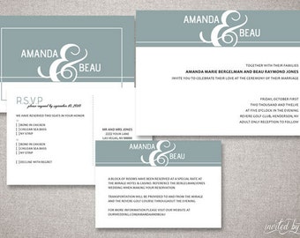 Modern "Beau" Custom Wedding Invitations Suite - Typography Clean Invitation - DIY Digital Printable or Printed Invite