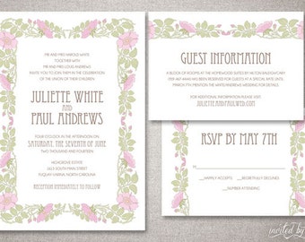 Art Nouveau "Juliette" Wedding Invitations Suite - Vintage Garden Floral Deco Invitation - Custom DIY Digital Printable or Printed Invite