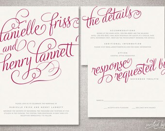 Romantic Calligraphy "Danielle" Wedding Invitation Suite - Whimsy Modern Handwritten Script Invitations - Digital Printable / Printed Invite