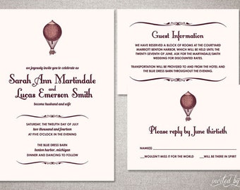 Whimsical Hot Air Balloon "Sarah" Custom Wedding Invitation Suite - Vintage Shabby Chic Invitations - Digital Printable or Printed Invite