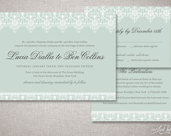Romantic Lace "Lucia" Wedding Invitation Suite - Classic Deco Vintage Elegant Invite - Custom DIY Digital Printable or Printed Invitations