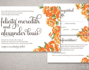 Floral Garden Chic "Felicity" Wedding Invitations Suite - Rustic Calligraphy Script Invite - Custom Digital Printable or Printed Invitation