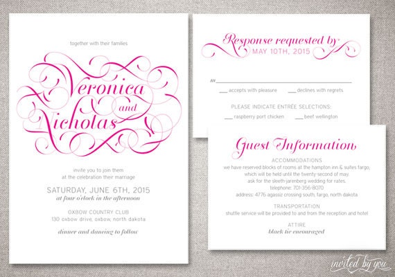 Modern Flourish Veronica Wedding Invitation Suite Etsy