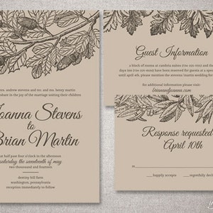 Botanical Kraft Paper Joanna Wedding Invitation Suite Illustrated Nature Invitations Custom DIY Digital Printable or Printed Invite image 1