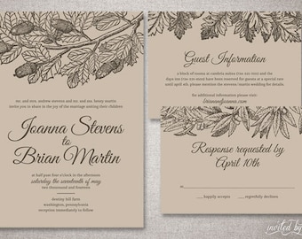 Botanical Kraft Paper "Joanna" Wedding Invitation Suite - Illustrated Nature Invitations - Custom DIY Digital Printable or Printed Invite