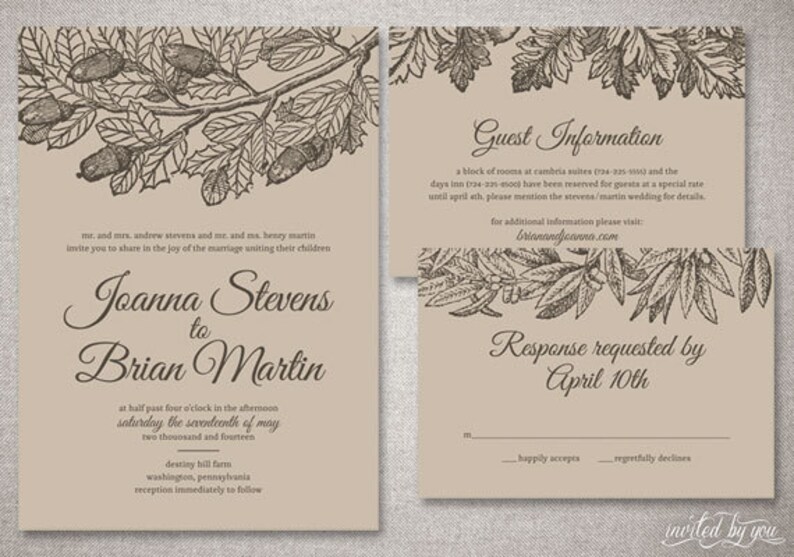 Botanical Kraft Paper Joanna Wedding Invitation Suite Illustrated Nature Invitations Custom DIY Digital Printable or Printed Invite image 1