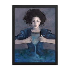 FRAMED Hurricane Woman PRINT large blue water themed artwork surreal art gifts for creative souls image 3