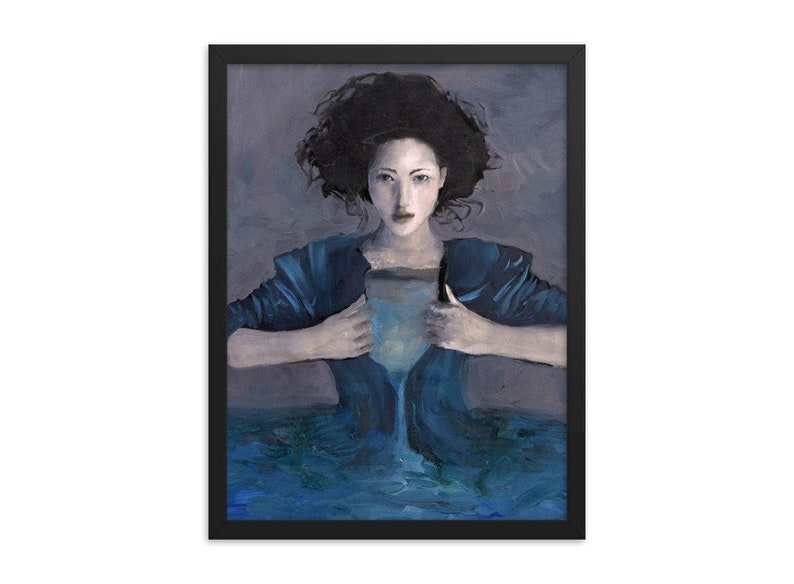 FRAMED Hurricane Woman PRINT large blue water themed artwork surreal art gifts for creative souls image 2