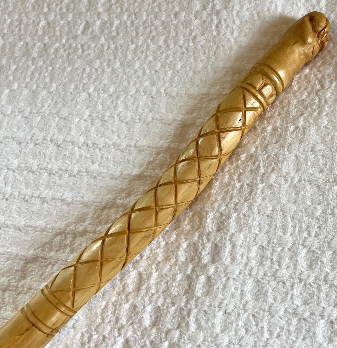 Hand Carved Fist Walking Stick: Celtic Knot Black Gum Wood, Made to Order