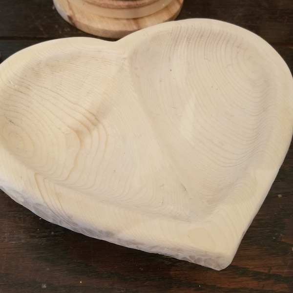 Small Hand Carved Wooden Heart Shaped Bowl, In A Rustic, Natural, Stained Or Painted Finish