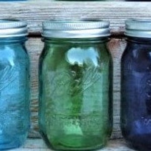 3 Ball Vintage Style Pint Jars in Blue Green Purple  American Heritage Collection Canning Jars, Set of 3