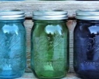 3 Ball Vintage Style Pint Jars in Blue Green Purple  American Heritage Collection Canning Jars, Set of 3