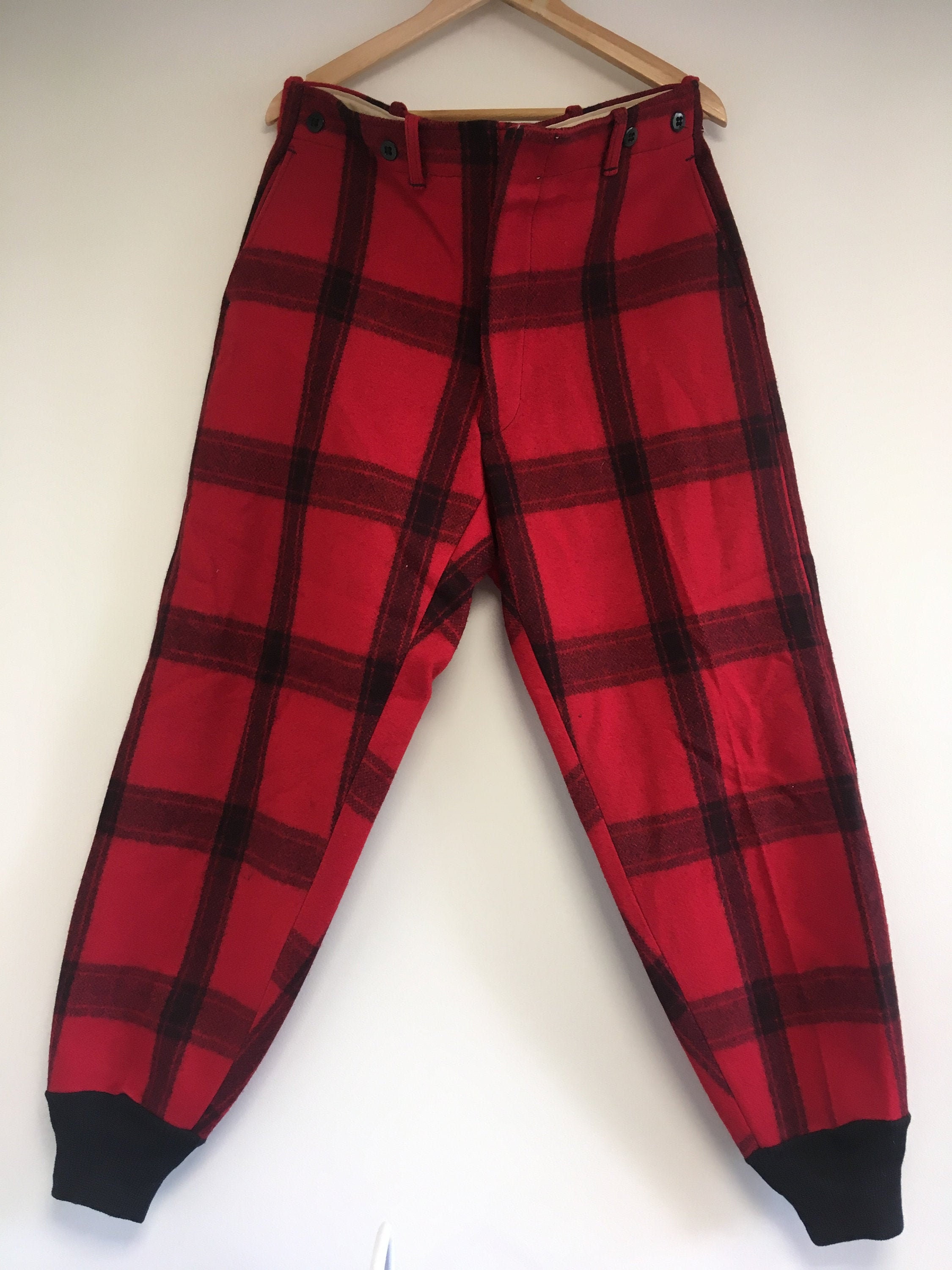 WOOL HUNTING TROUSERS Vintage Red Black Wool Plaid Unisex Free | Etsy