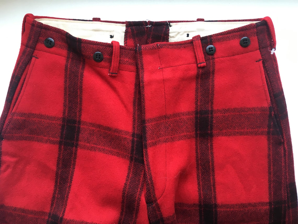 WOOL HUNTING TROUSERS Vintage Red Black Wool Plaid Unisex Free | Etsy