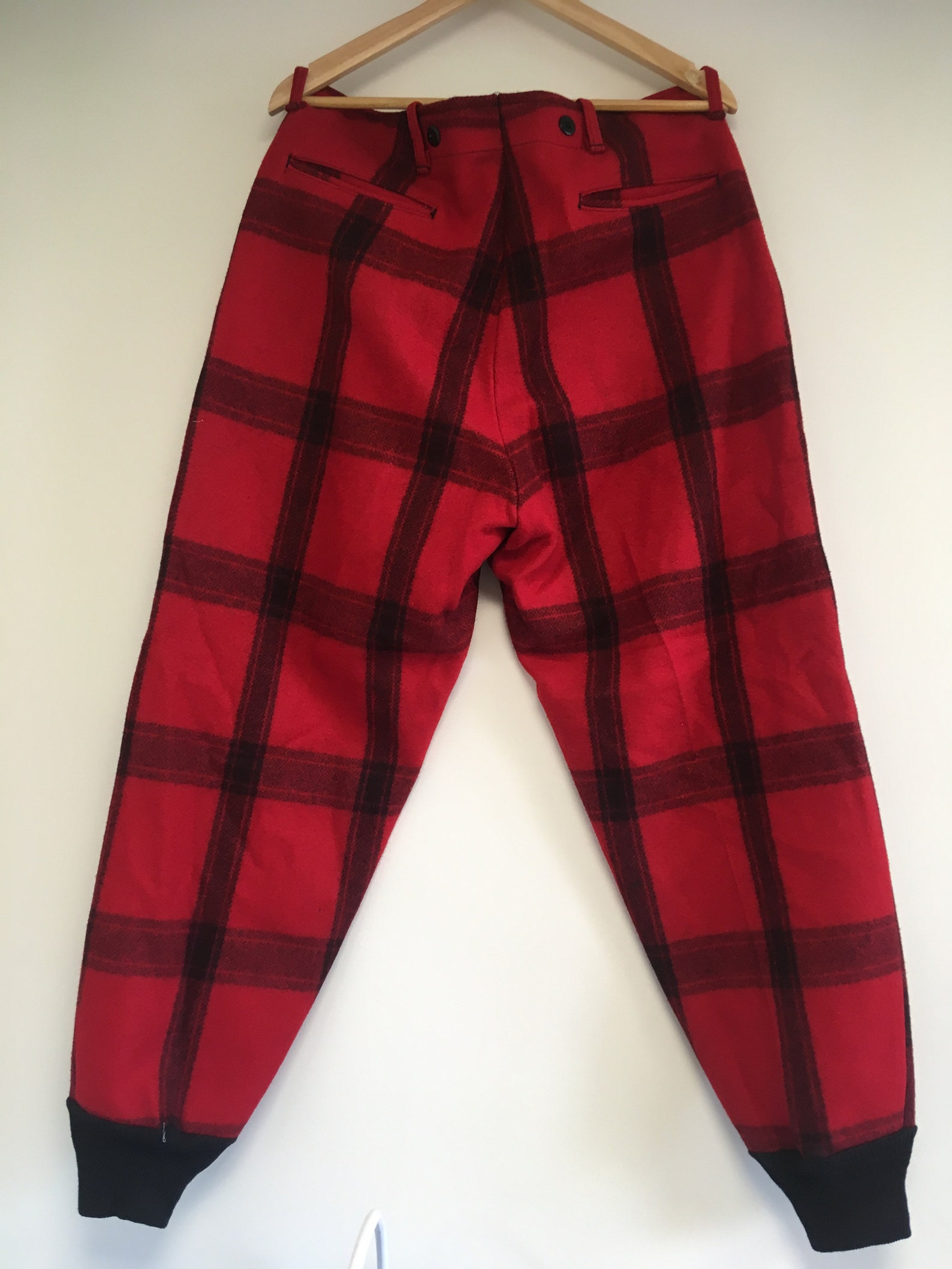 WOOL HUNTING TROUSERS Vintage Red Black Wool Plaid Unisex Free | Etsy