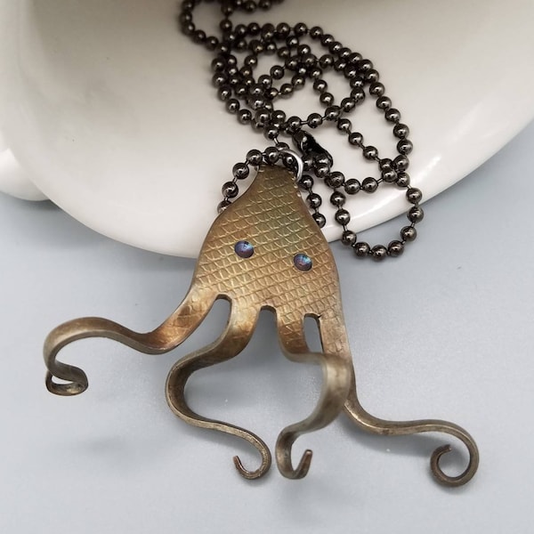 Antique Curly Textured Octopus Squid Fork Pendants Necklaces