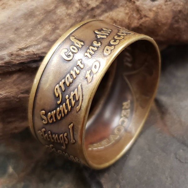 Serenity Prayer Sobriety AA Recovery Coin Rings