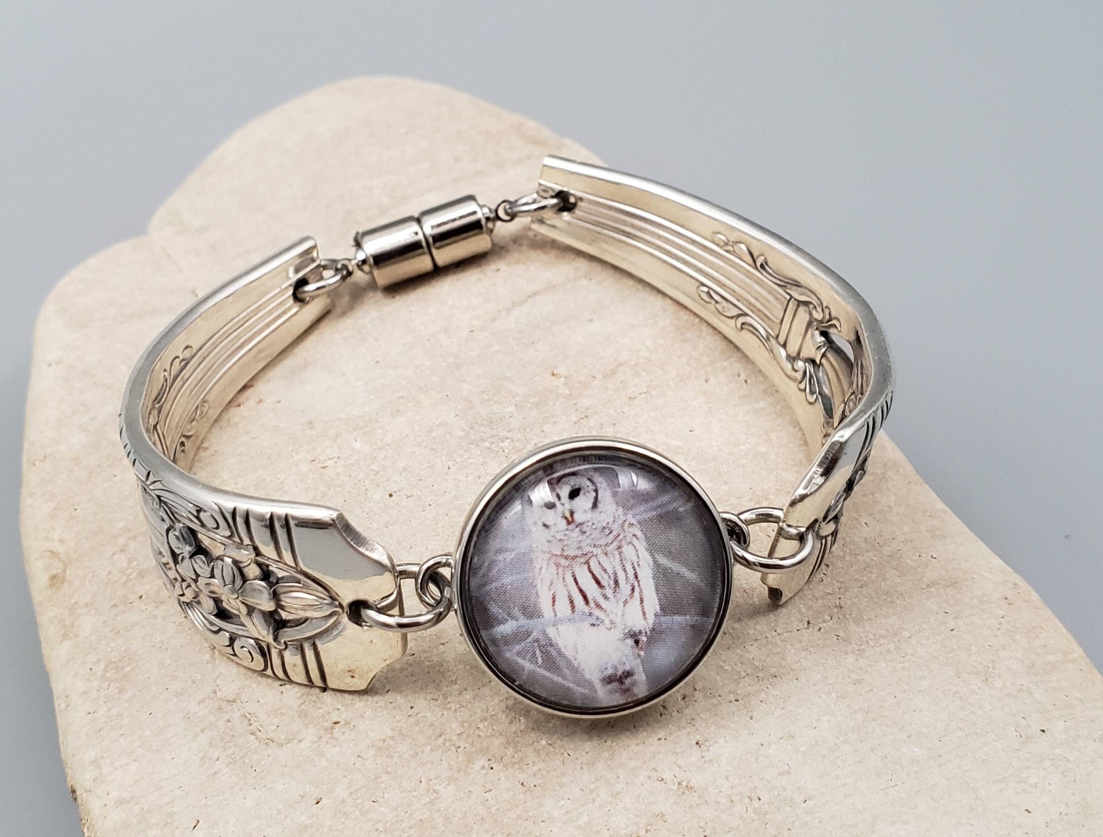 Spoon Bracelets ~ Wise Snowy Owl Snap Buttons