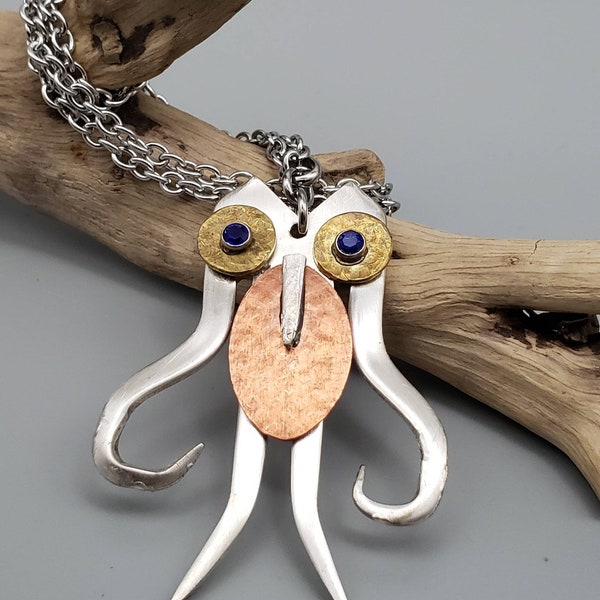 Owl Pendant Necklace - Silverware Fork Owl - Hoot Owl - Barn Owl
