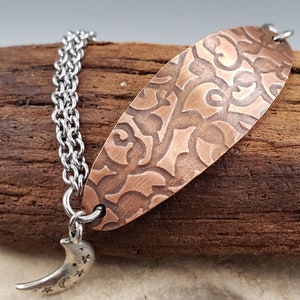 Copper Bracelets ~ Scroll Texture ~ Crescent Moon