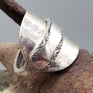Sterling Hammer Texture Demitasse Saddle Wrap Spoon Rings