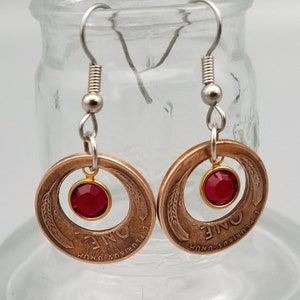 1954 Wheat Penny Earrings ~ Ruby Garnet Red Faceted Swarovski