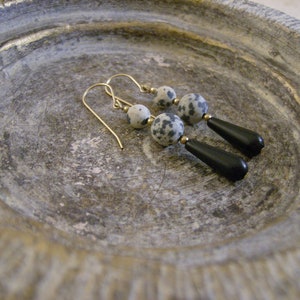 Dalmation and Black Jasper Earrings with 14k goldfill