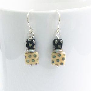 Laser-Etched Glass Polka Dot Earrings with Sterling Silver
