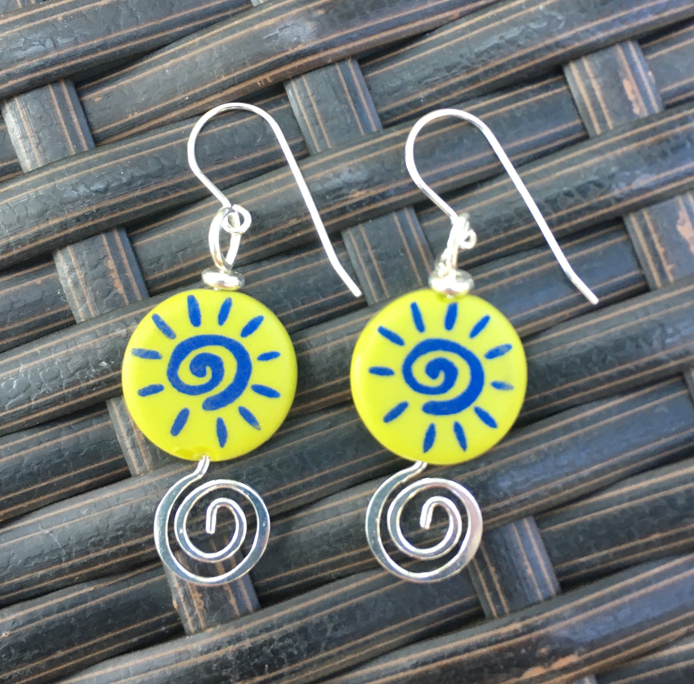 Czech Glass Earrings: Blue Swirl, Wasabi Green & Sterling Silver