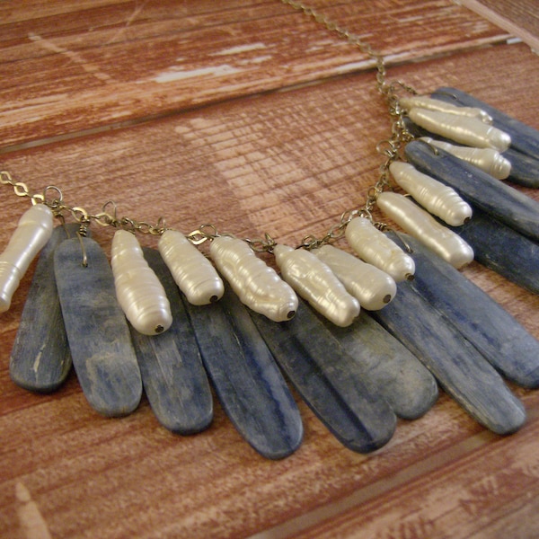 Kyanite Pearl Sterling Necklace (free shipping)