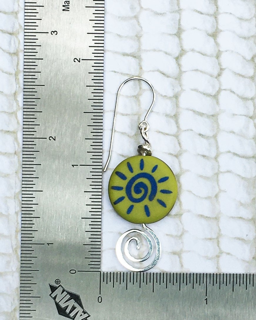Czech Glass Earrings: Blue Swirl, Wasabi Green & Sterling Silver