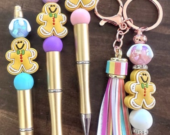 3 gingie beaded pens and keychain