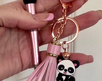 Panda silicone  bead pen and key chain set