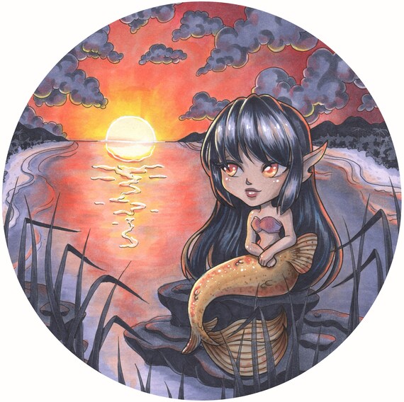 Mermaid Art Original Art Anime Illustration Etsy