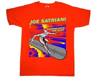 joe satriani - surfer avec l'extraterrestre ... t-shirt rouge (s-xxl)..guitar god court t-shirt à manches longues