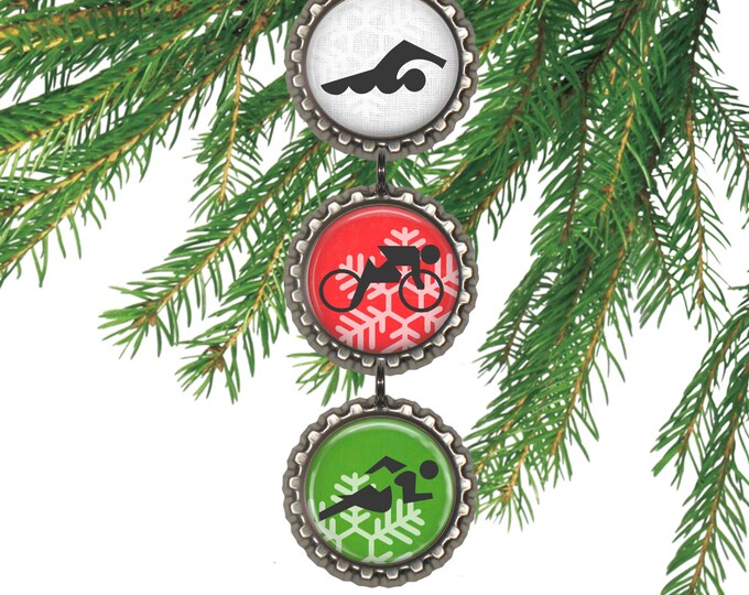Triathlon Ornament, Christmas Gift for Triathlete, Run Bike Swim, Triathlon Gift Under 15, Gift