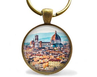 Florence Italy bronze keychain or copper Florence necklace photo pendant Santa Maria del Fiore Cathedral world travel gift for study abroad.
