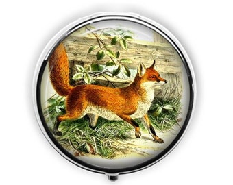 Fox pill case or keychain-vintage red fox pill box-travel medicine storage-wildlife stash box-pillbox for purse-vitamin container-holder