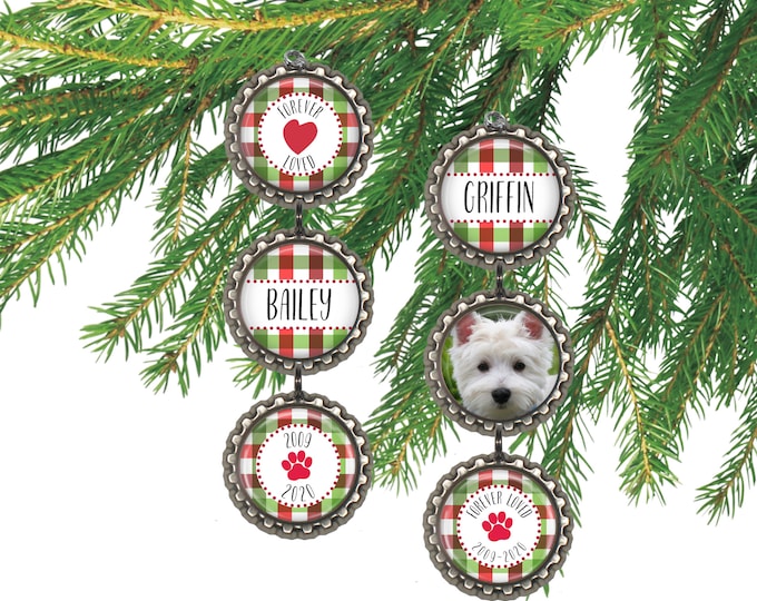 Pet memorial ornament-for ANY pet-cat ornament-red and green Christmas plaid-custom dog photo ornament-pet remembrance pet memory an