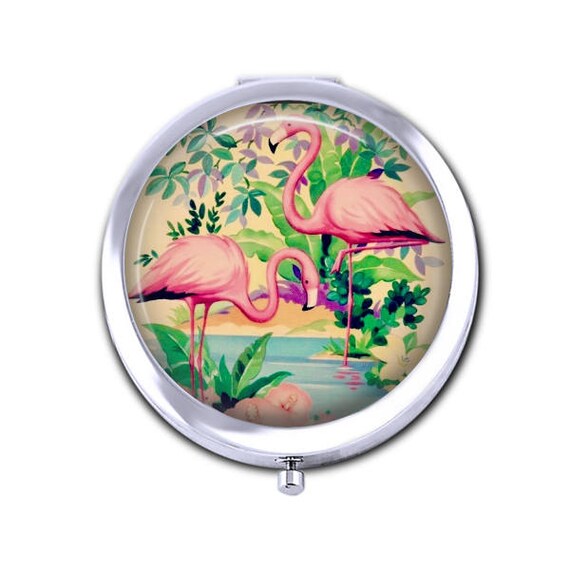 Flamingo pocket mirror vintage pink flamingos compact mirror Etsy