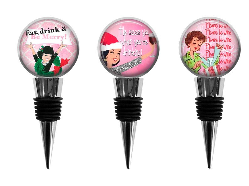 Funny Christmas Wine Stopper Vintage Lady Wine Bottle Etsy