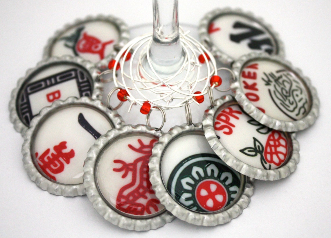 Mah Jong Wine Charms Mahjong Game Tile Drink Tags Hostess Etsy