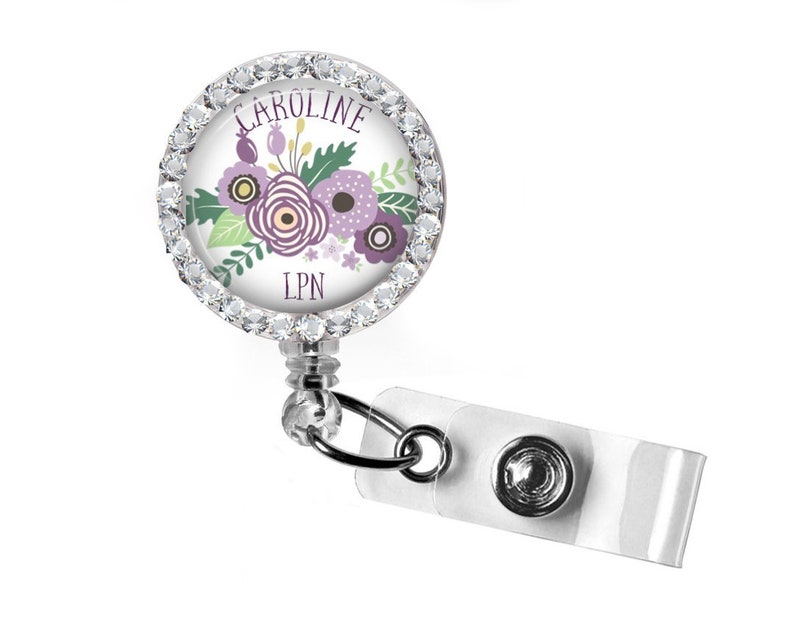 retractable swivel badge nurse gift floral RN badge nurse name badge ID custom rhinestone badge Personalized doctor badge reel