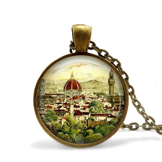 Florence Italy necklace art pendant vintage postcard world Etsy