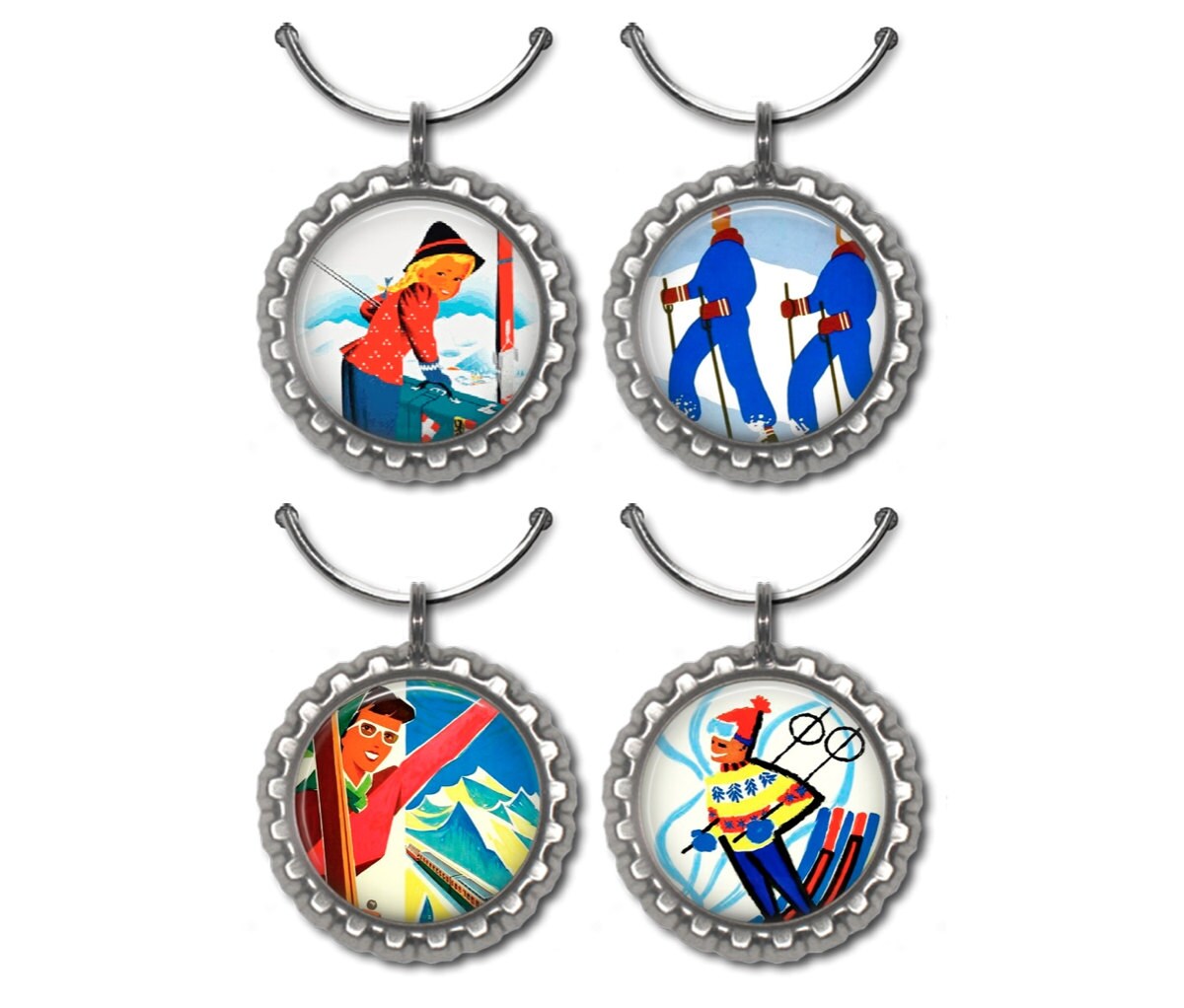 Ski wine charms vintage snow ski party favors winter hostess Etsy