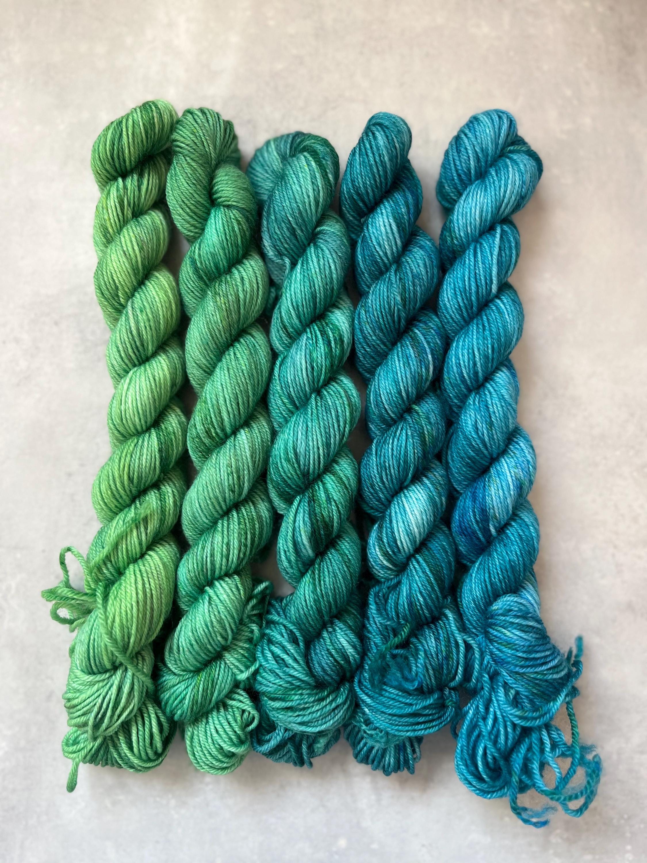 Hand dyed yarn - Tidepool fade mini set, blue green fade set yarn for knitting and crochet, merino nylon yarn, lace, fingering, dk yarn