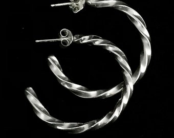 Hoop Earring, Twist Wire Hoop Earring, Medium Hoop Earring, Silver Hoop Earring, One and One quater Inch Hoop, 1 1/4" hoop
